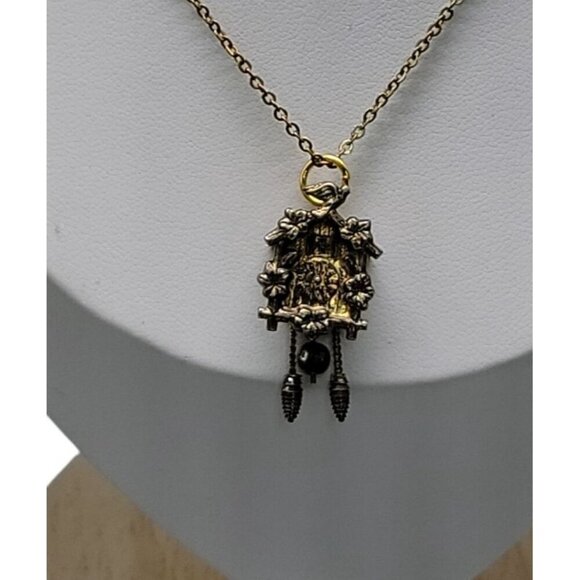 Vermeil Cuckoo Coo Clock Pendant Necklace 16" Chain Gold Plating on Sterling 925 - Picture 16 of 16